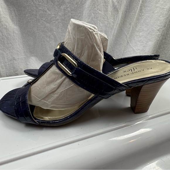 Anne Klein Hadria Slide Mule Sandals - Navy Crocodile Patent Leather 8.5 - Picture 5 of 10